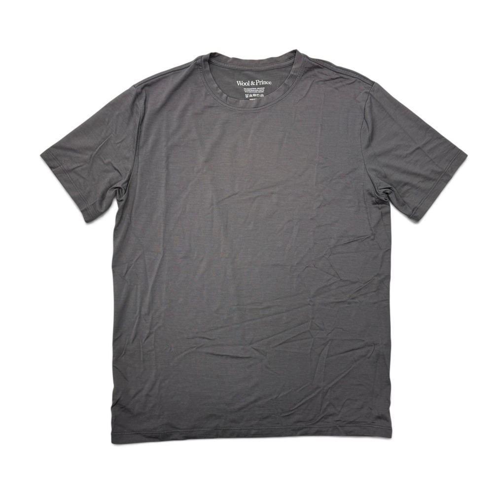 Wool & Prince Signature Crew Neck Tee Men Merino Wool Blend T-Shirt Gray Medium